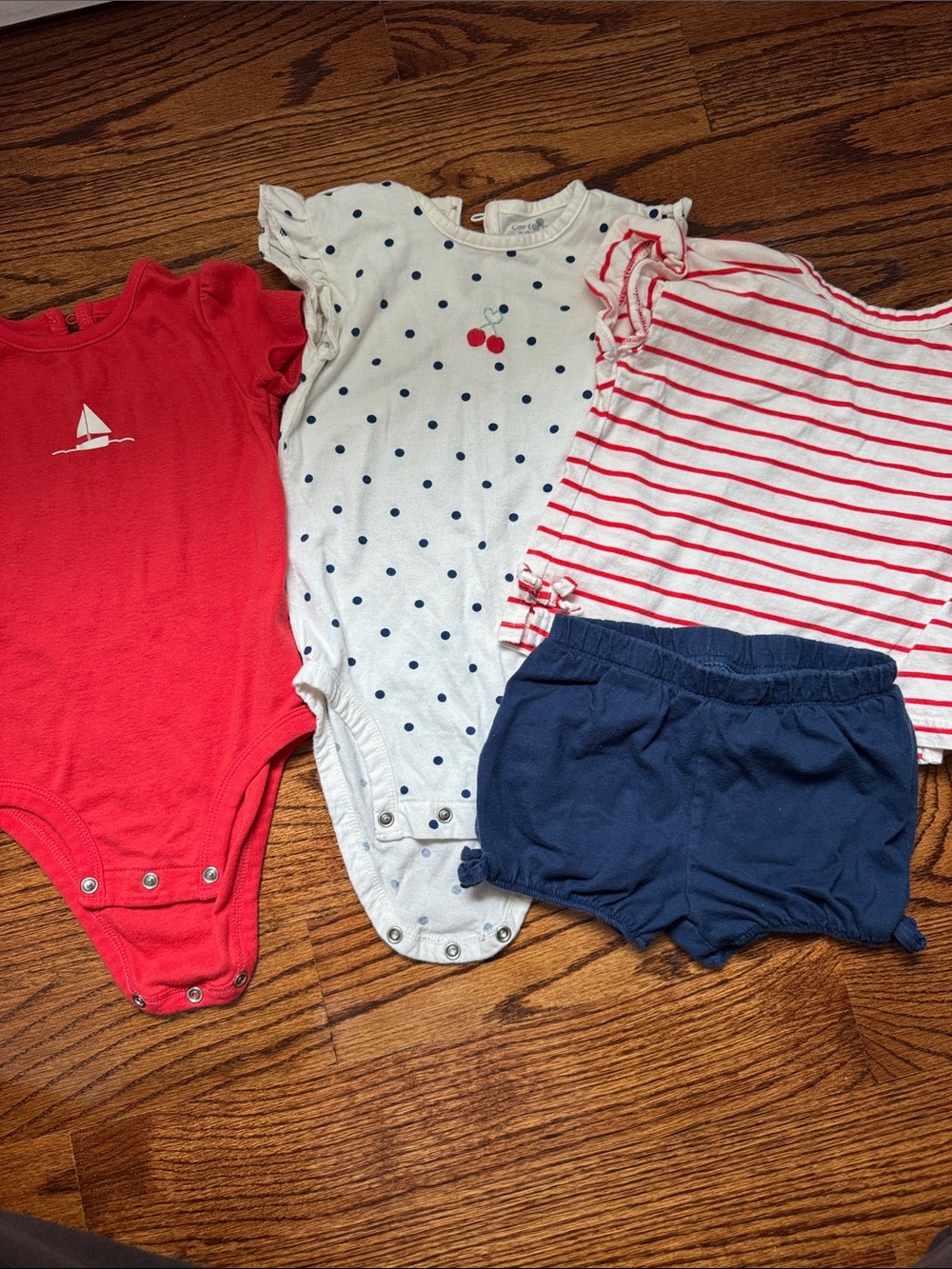 Carter's Red, White & Navy Polka Dot and Stripe Baby One-Piece Set